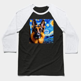 German Shepherd Starry Night Painting - Blue Contrast Baseball T-Shirt